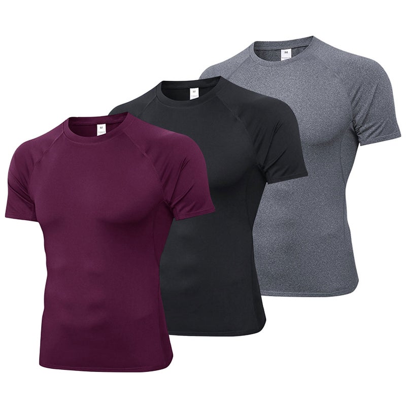 3pcs/set Men's  Quick Dry Short Sleeve Sport T Shirt Gyms Running T-Shirt Men's Outdoors Fitness Breathable Tops - Image 1