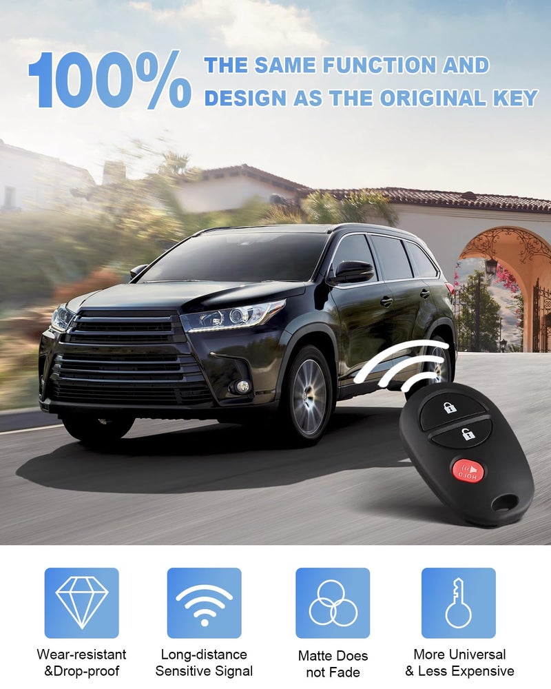 Kaboll Key Fob Keyless Entry Remote Replacement for Toyota Tacoma Tundra Sienna Sequoia Highlander - 3 Buttons Car Key Fob FCC: GQ43VT20T (Set of 2) - Image 3