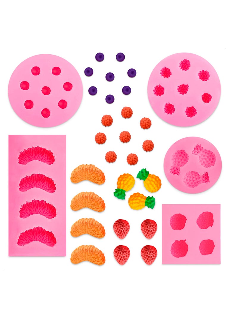 Excefore Fruit Snack Molds Silicone, Candy Silicone Molds & Ice Cube Trays, 5Pcs Fruit Shaped Silicone Mold, Pineapple Slice Silicone Mold, 3D Strawberry Silicone Mold, for Handmade Jelly - Image 1