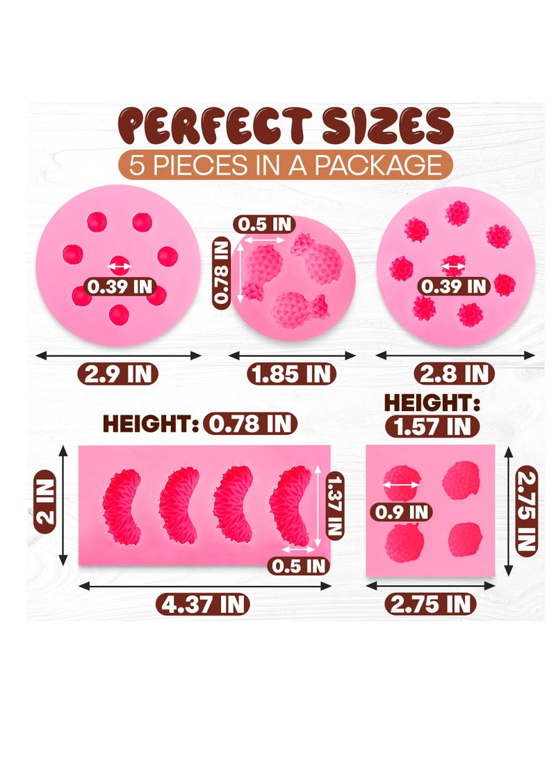 Excefore Fruit Snack Molds Silicone, Candy Silicone Molds & Ice Cube Trays, 5Pcs Fruit Shaped Silicone Mold, Pineapple Slice Silicone Mold, 3D Strawberry Silicone Mold, for Handmade Jelly - Image 2