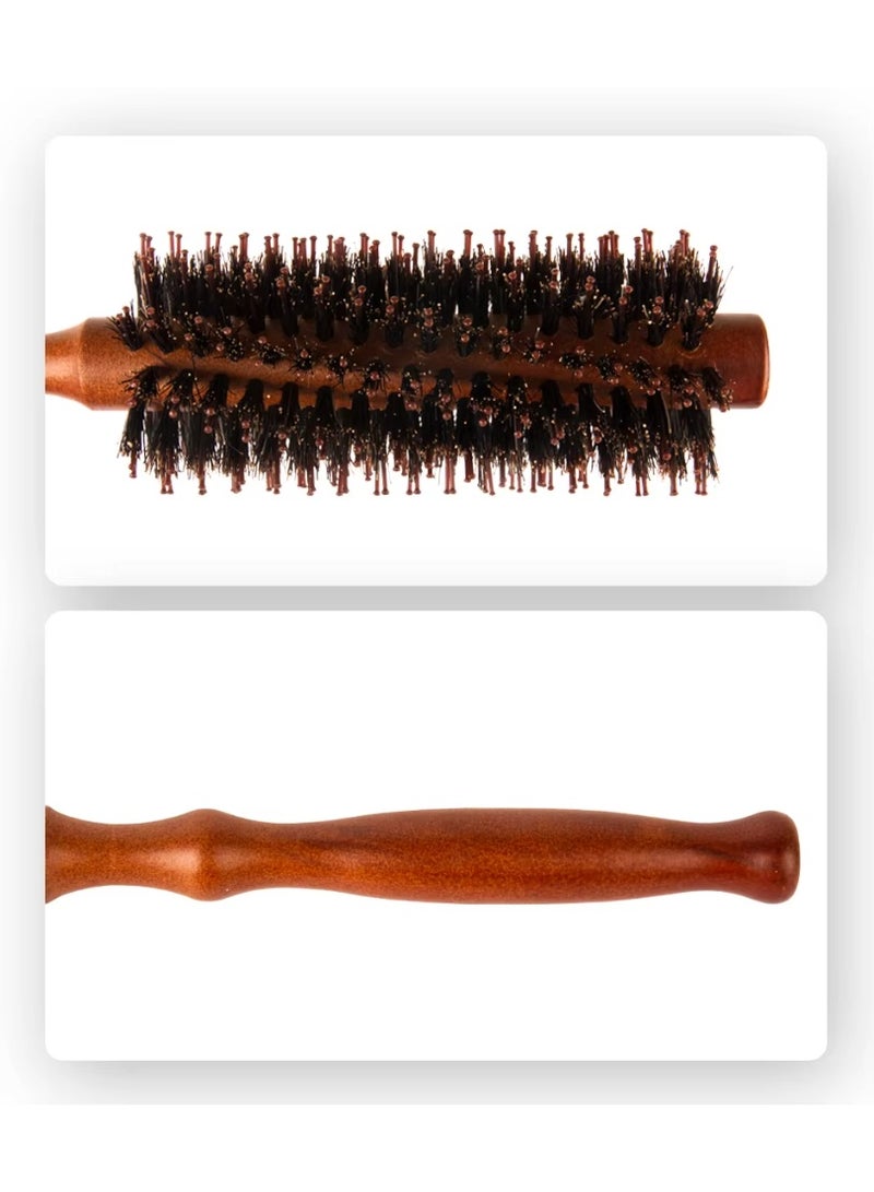 فرشاة شعر دائرية بشعيرات طبيعية مضادة للكهرباء الساكنة، بمقبض خشبي، لتدليك فروة الرأس وتكثيف الشعر المجعد - Image 1