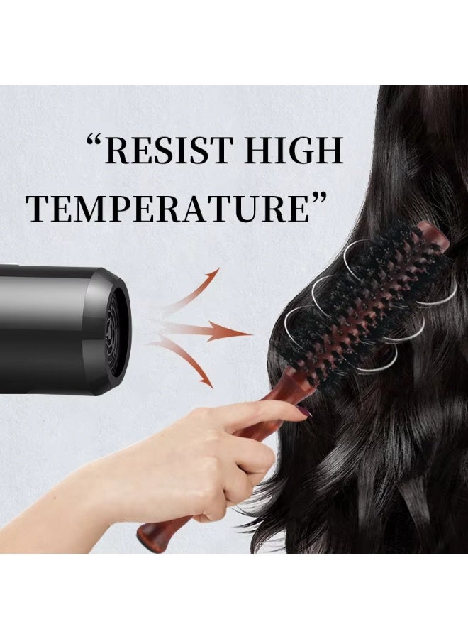 فرشاة شعر دائرية بشعيرات طبيعية مضادة للكهرباء الساكنة، بمقبض خشبي، لتدليك فروة الرأس وتكثيف الشعر المجعد - Image 4