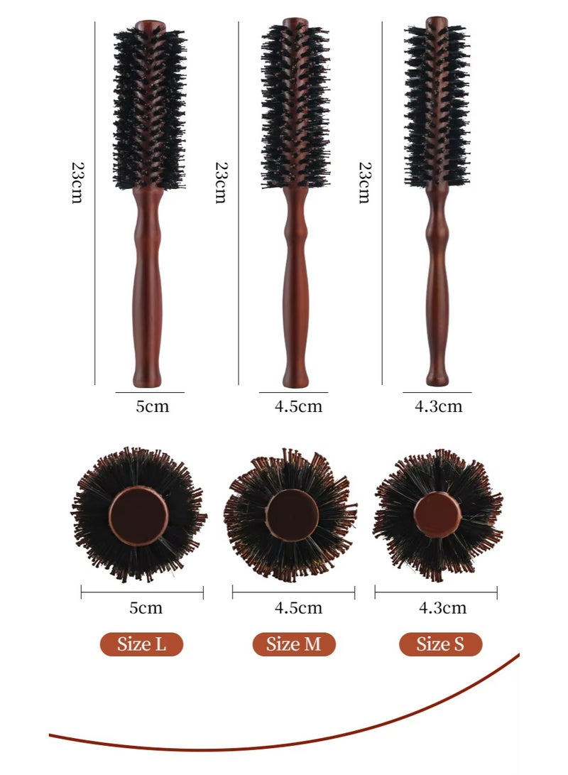 فرشاة شعر دائرية بشعيرات طبيعية مضادة للكهرباء الساكنة، بمقبض خشبي، لتدليك فروة الرأس وتكثيف الشعر المجعد - Image 5