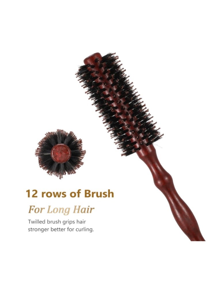 فرشاة شعر دائرية بشعيرات طبيعية مضادة للكهرباء الساكنة، بمقبض خشبي، لتدليك فروة الرأس وتكثيف الشعر المجعد - Image 1