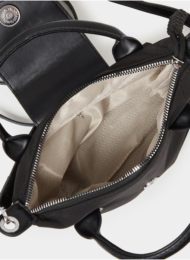 Button Flap Handbag with Detachable Strap