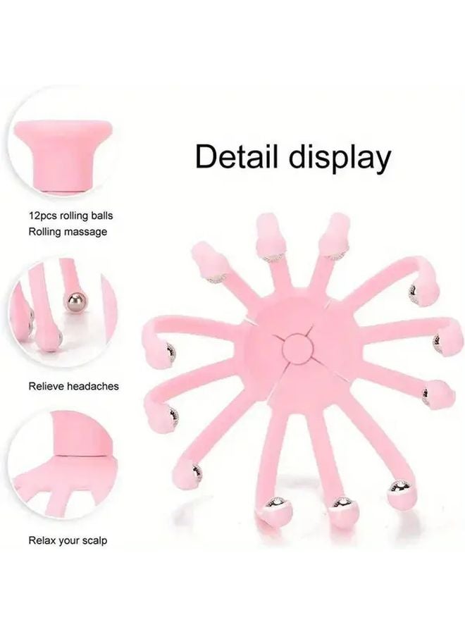 أزرق وردي 12 مخلب أخطبوط مدلك فروة الرأس أداة استرخاء مريحة للرأس والرقبة لتخفيف التوتر - Image 3