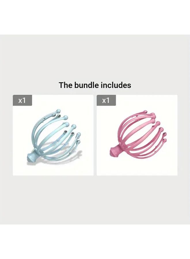 أزرق وردي 12 مخلب أخطبوط مدلك فروة الرأس أداة استرخاء مريحة للرأس والرقبة لتخفيف التوتر - Image 1