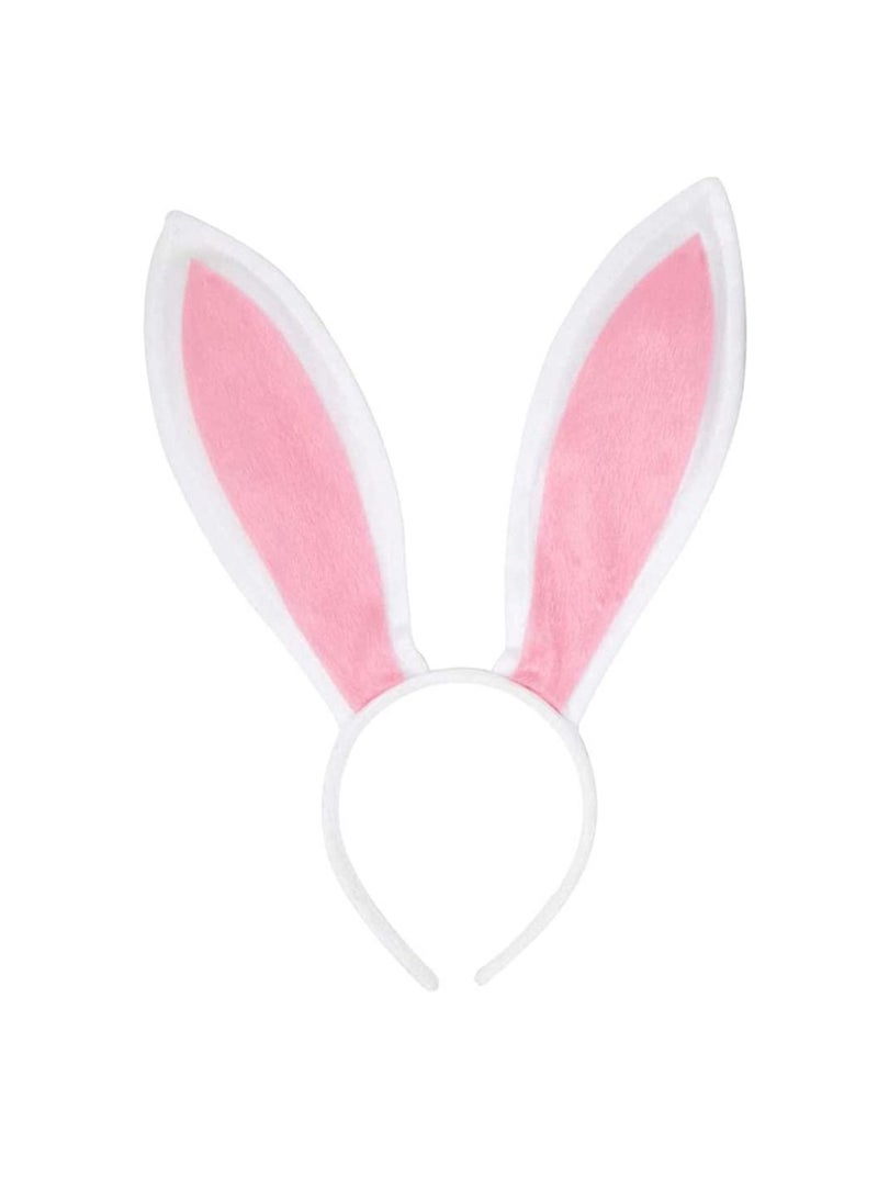 واي آند دي Bunny Ears Headband Plush Rabbit Headwear Girl Ear Headband, for Cosplay Party Favor White and Pink Costume Accessories Kids Adults - Image 1