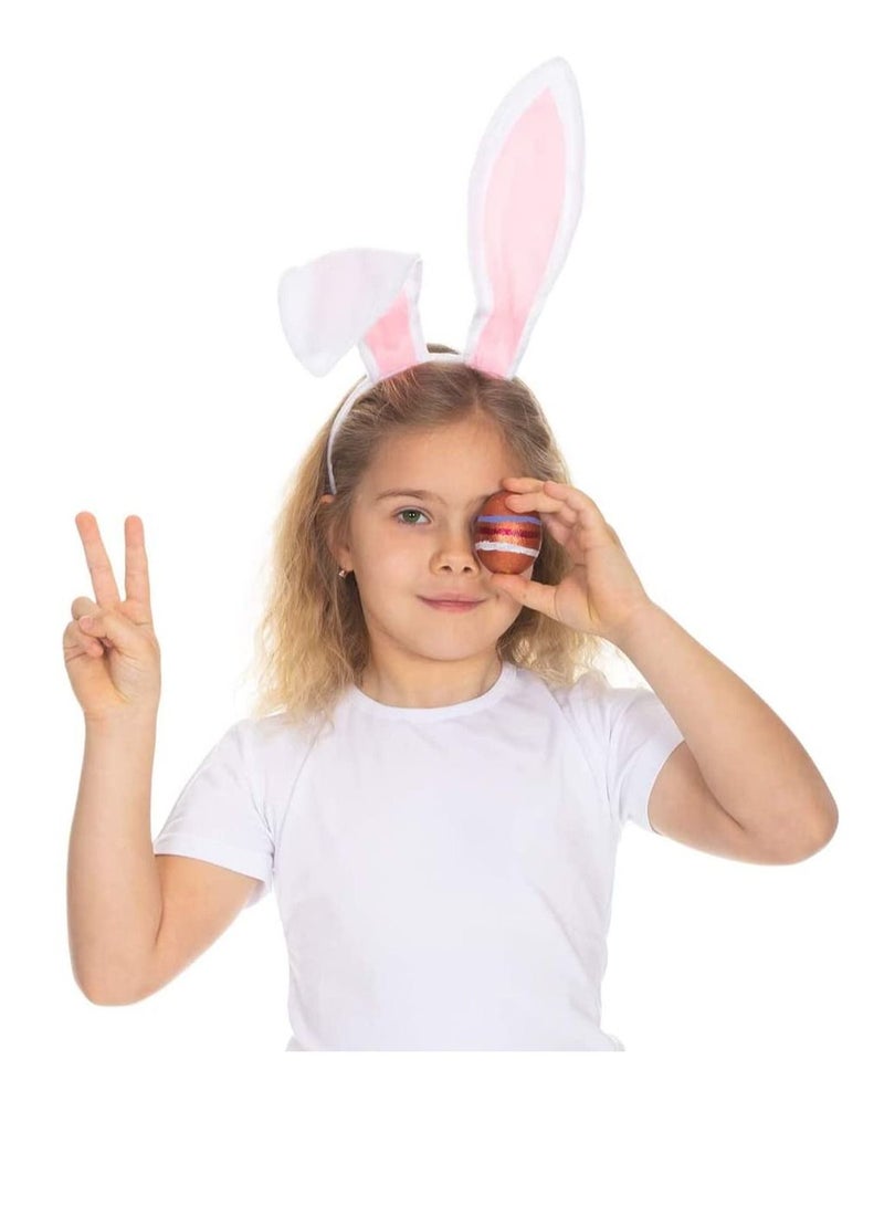 واي آند دي Bunny Ears Headband Plush Rabbit Headwear Girl Ear Headband, for Cosplay Party Favor White and Pink Costume Accessories Kids Adults - Image 4