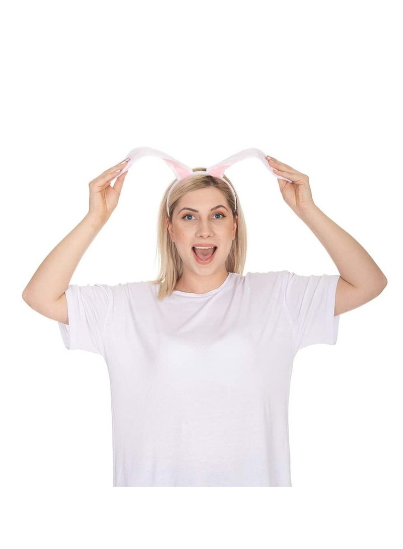 واي آند دي Bunny Ears Headband Plush Rabbit Headwear Girl Ear Headband, for Cosplay Party Favor White and Pink Costume Accessories Kids Adults - Image 5