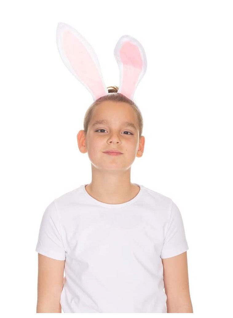 واي آند دي Bunny Ears Headband Plush Rabbit Headwear Girl Ear Headband, for Cosplay Party Favor White and Pink Costume Accessories Kids Adults - Image 2