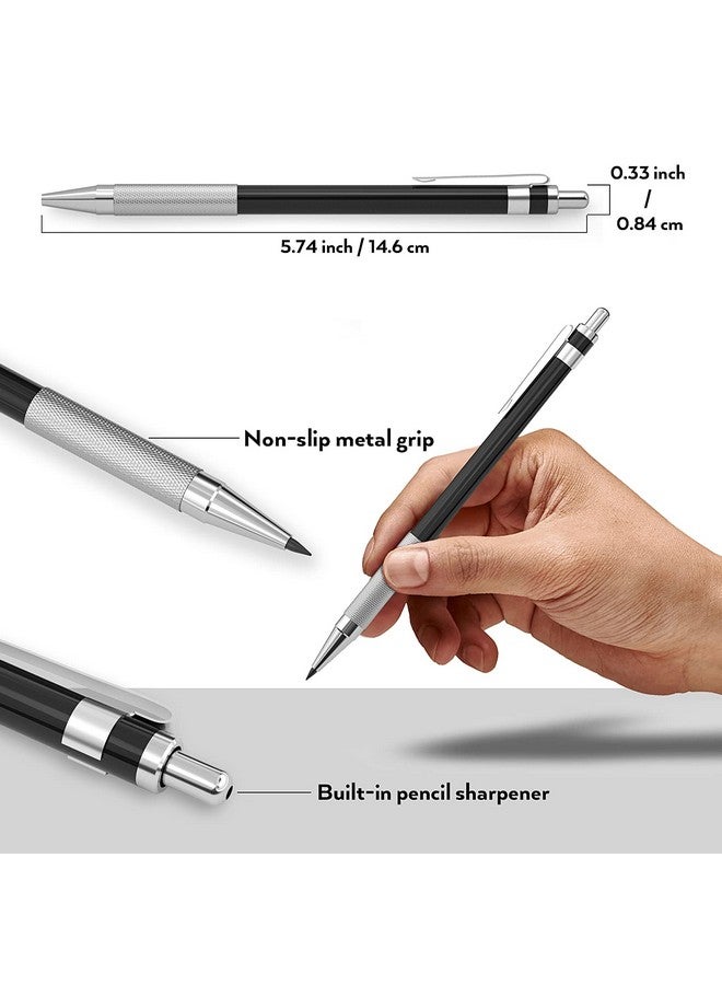 Nicpro 17Pcs Metal 2Mm Mechanical Pencil Set In Leather Case, 5 Pcs 2.0 Mm Lead Pencil Holders (4B 2B Hb 2H 4H) 6 Tube Black Colored Lead Refills, Erasers, Sharpener For Art Drafting Sketching Drawing - Image 4