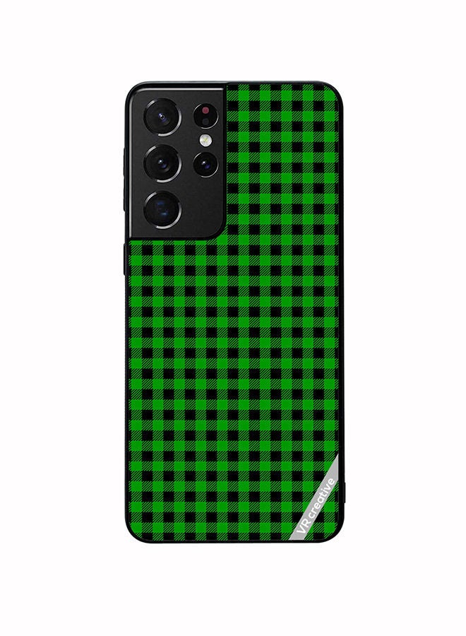 VR CREATIVE Protective Case Cover For Samsung Galaxy S21 Ultra 5G Green And Black Buffalo Plaid Texture Checkered Seamless Pattern Design Multicolour - Image 1
