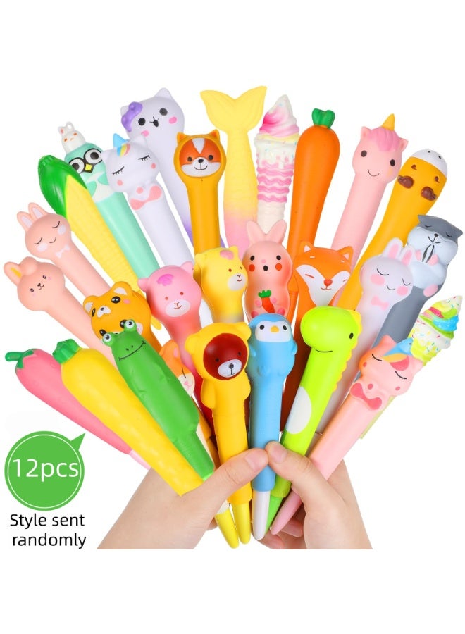 أقلام كرتونية لطيفة، حبر أسود، أقلام تخفيف التوتر على شكل حيوان وفاكهة للأطفال، مجموعة من 12 قطعة من أقلام اللوازم الطلابية اللطيفة، مناسبة للأطفال، هدايا مثيرة للاهتمام للأطفال (يتم إرسال الأنماط عشوائيًا) - Image 1