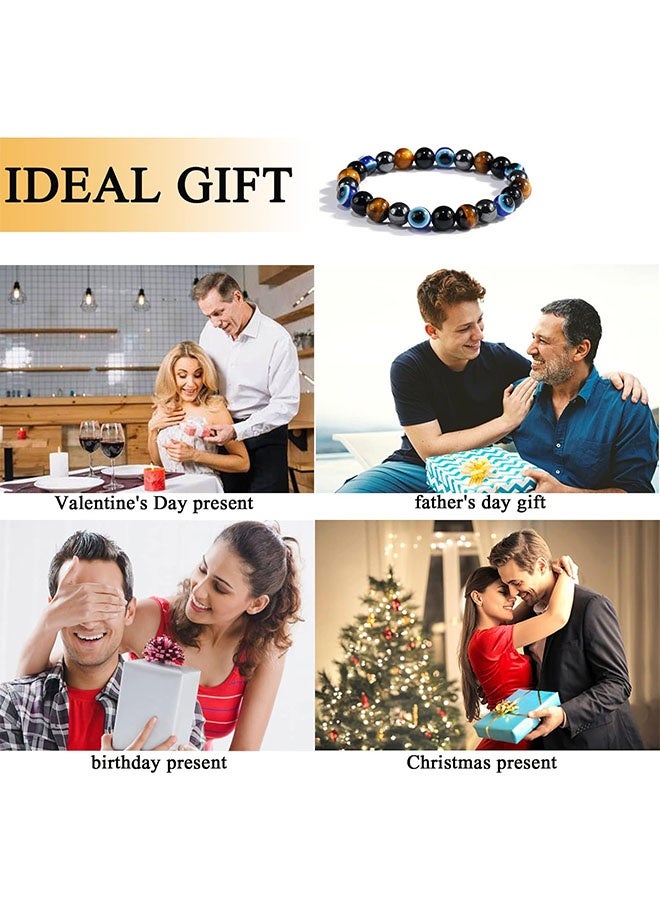 أساور العين الشريرة للحماية الرباعية للرجال (العين الشريرة ، عين النمر ، الهيماتيت ، حجر السج)سوار شفاء كريستالي مصنوع يدويا يمكن أن يجلب الحظ والسعادة والحماية (مرونة 8 مم) - Image 5