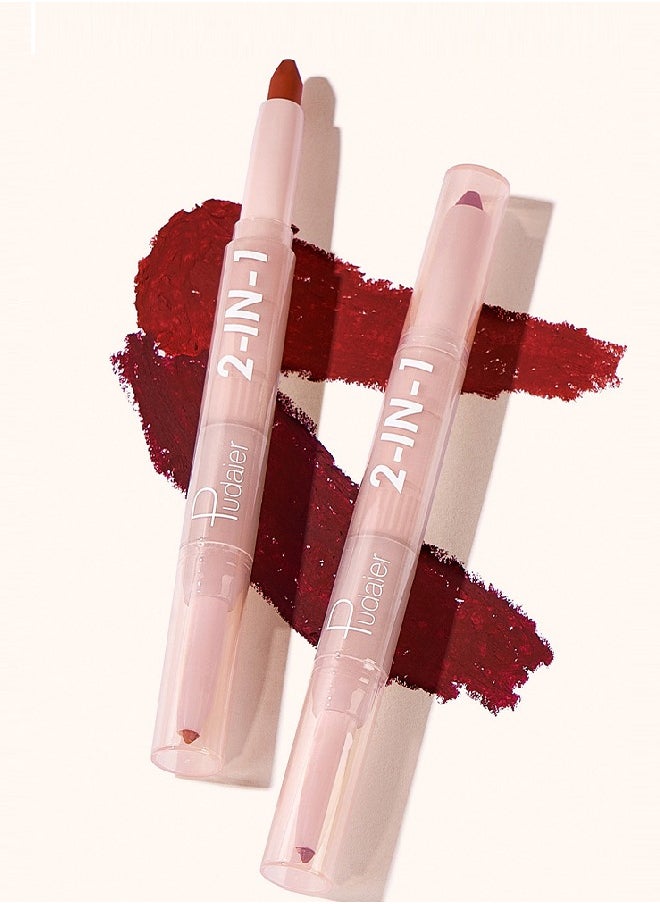 2 In 1 Lipliner And Lipstick  ,Makeup Tool Features A Twist Up Lipstick And Lip Liner For Long Wearing,Make Your Lips Look More Smooth And Natural Plump