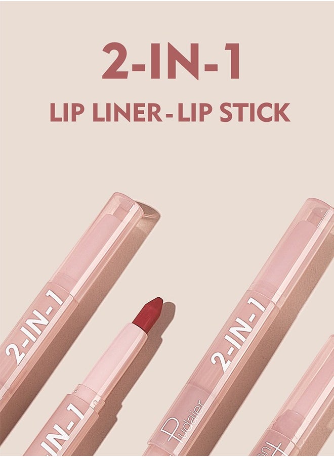2 In 1 Lipliner And Lipstick  ,Makeup Tool Features A Twist Up Lipstick And Lip Liner For Long Wearing,Make Your Lips Look More Smooth And Natural Plump