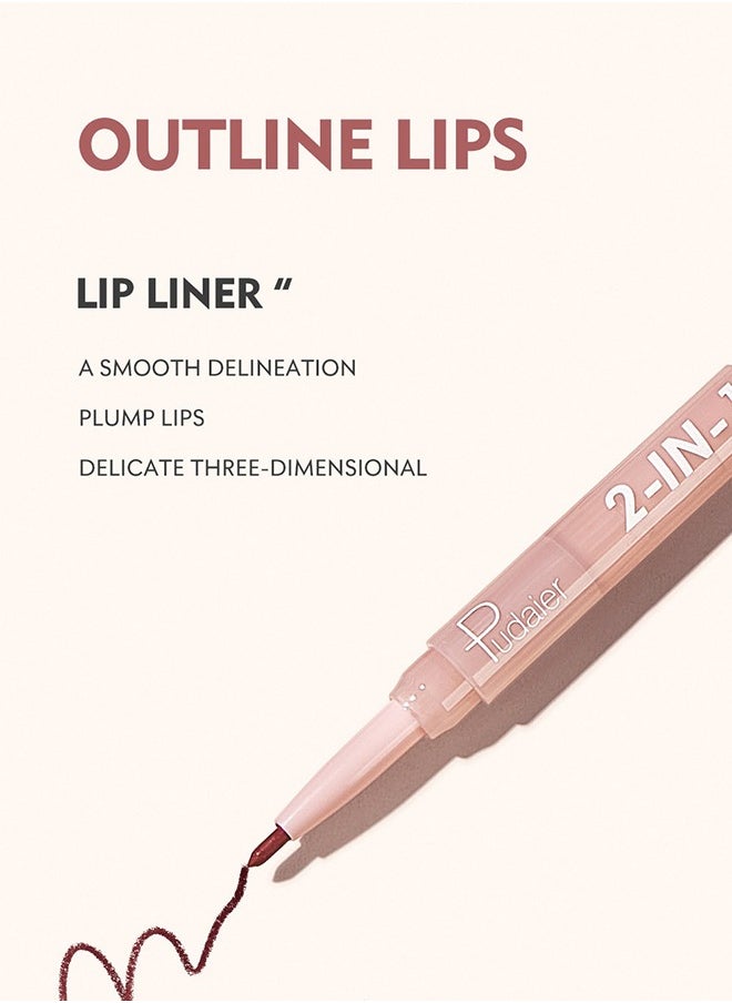 2 In 1 Lipliner And Lipstick  ,Makeup Tool Features A Twist Up Lipstick And Lip Liner For Long Wearing,Make Your Lips Look More Smooth And Natural Plump