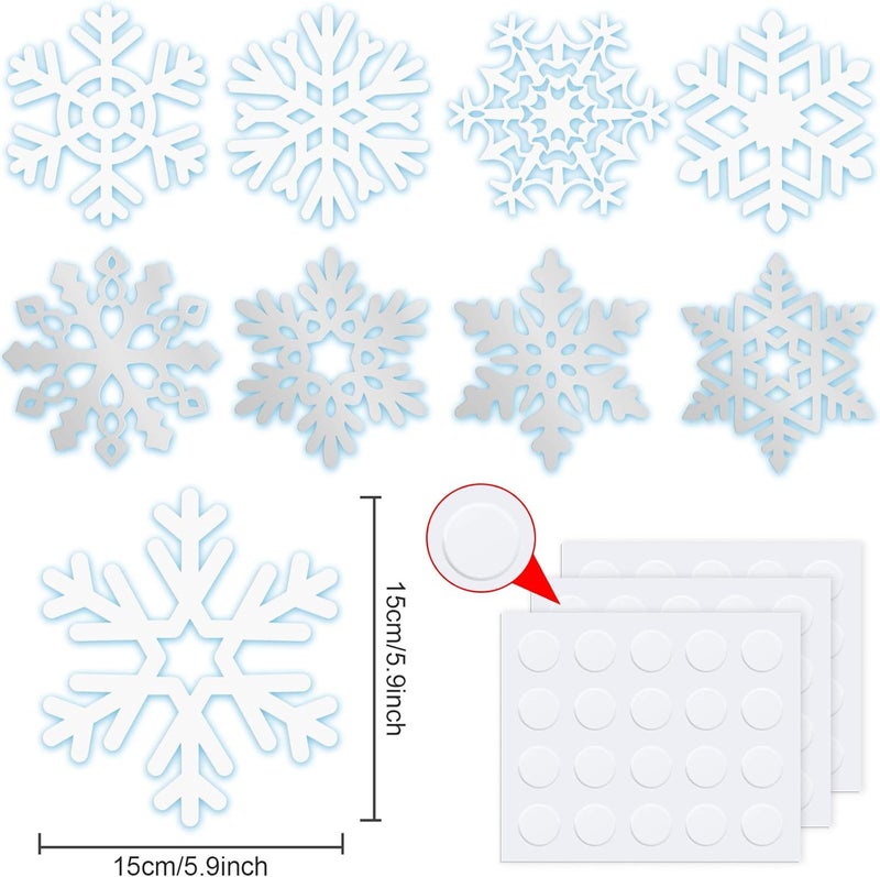 Zonon 45 Pieces Snowflake Cutouts Decorations, Winter Christmas Snowflake Paper Cutouts with Glue Point Dot for Bulletin Board Winter Party Home Class Office Decor Accessories (Silver,White) - Image 2