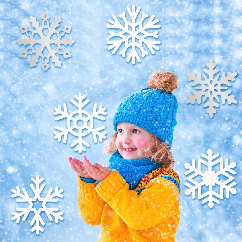Zonon 45 Pieces Snowflake Cutouts Decorations, Winter Christmas Snowflake Paper Cutouts with Glue Point Dot for Bulletin Board Winter Party Home Class Office Decor Accessories (Silver,White) - Image 4