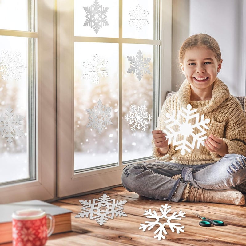Zonon 45 Pieces Snowflake Cutouts Decorations, Winter Christmas Snowflake Paper Cutouts with Glue Point Dot for Bulletin Board Winter Party Home Class Office Decor Accessories (Silver,White) - Image 5