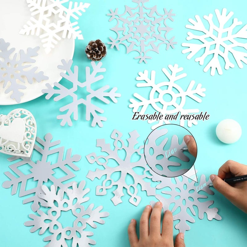 Zonon 45 Pieces Snowflake Cutouts Decorations, Winter Christmas Snowflake Paper Cutouts with Glue Point Dot for Bulletin Board Winter Party Home Class Office Decor Accessories (Silver,White) - Image 3