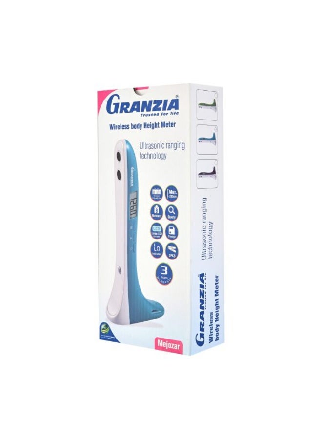Granzia Mejozar Wireless Body Height Meter Ultrasonic Ranging Technology Digital Monitor with 8-Memory Spaces White and Blue - Image 1