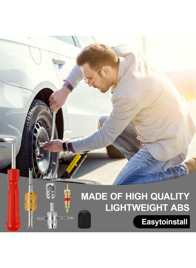 KOWVOWZ Tyre Valve Core Tool Kit, 4-Wayvalve Core Remover Tools, Valve Stem Replacement Set Tirevalve Caps Valvecores Tyre Valve Repair Kit, Dual & Single Tire Maintenance Tools for Auto Shops - Image 5