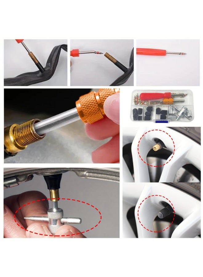 KOWVOWZ Tyre Valve Core Tool Kit, 4-Wayvalve Core Remover Tools, Valve Stem Replacement Set Tirevalve Caps Valvecores Tyre Valve Repair Kit, Dual & Single Tire Maintenance Tools for Auto Shops - Image 3