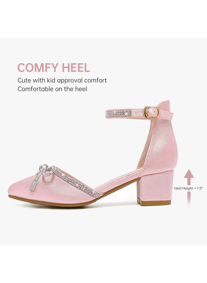 LAURMOSA Girls Sandals Closed Toe Girl Dress Shoes Pink Pointed Toe High Heels for Kid Ankle Strap Flower Girl Heeled Pumps in Wedding Party for Little Big Kids(L1019SaPink 3) - Image 5