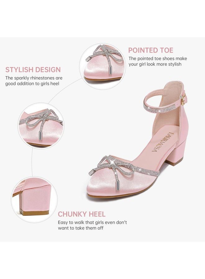 LAURMOSA Girls Sandals Closed Toe Girl Dress Shoes Pink Pointed Toe High Heels for Kid Ankle Strap Flower Girl Heeled Pumps in Wedding Party for Little Big Kids(L1019SaPink 3) - Image 4