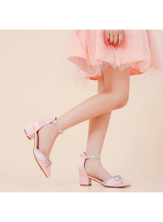 LAURMOSA Girls Sandals Closed Toe Girl Dress Shoes Pink Pointed Toe High Heels for Kid Ankle Strap Flower Girl Heeled Pumps in Wedding Party for Little Big Kids(L1019SaPink 3) - Image 3