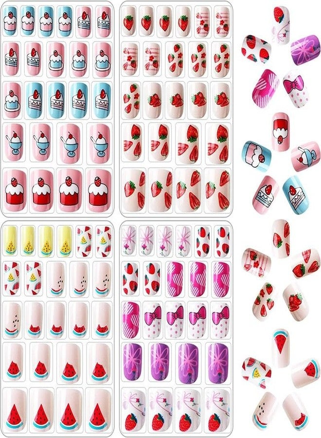 GODFLY Cartoon Pattern Removable Children Fake Nails For Nail Salon For Home For Nail Technician Sticky Beautiful Shiny Nail Home (Multi Design) (24pcs)(4 PACK) - Image 1