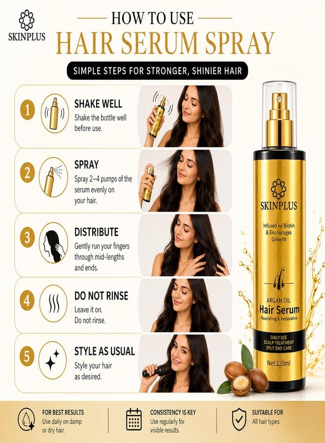 سكين بلس سيروم SKINPLUS لنمو الشعر بزيت الأرغان والبيوتين | سيروم مغذي للشعر الجاف والتالف | للتحكم في التجعد، والعناية بفروة الرأس، وعلاج تقصف الأطراف | 220 مل - Image 4