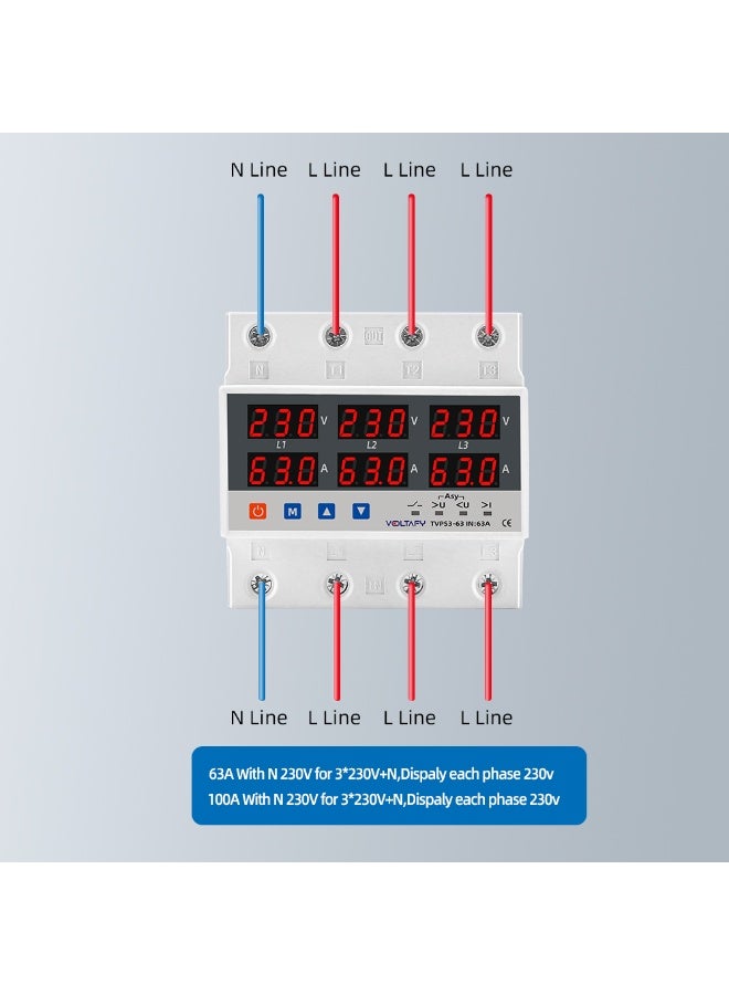 VOLTAFY Smart Home Security Circuit Breaker (230V 63A), Digital Protection Device Against Voltage, Overcurrent, Low Current, Automatic Rewiring and Display, 3 Phase - Image 2