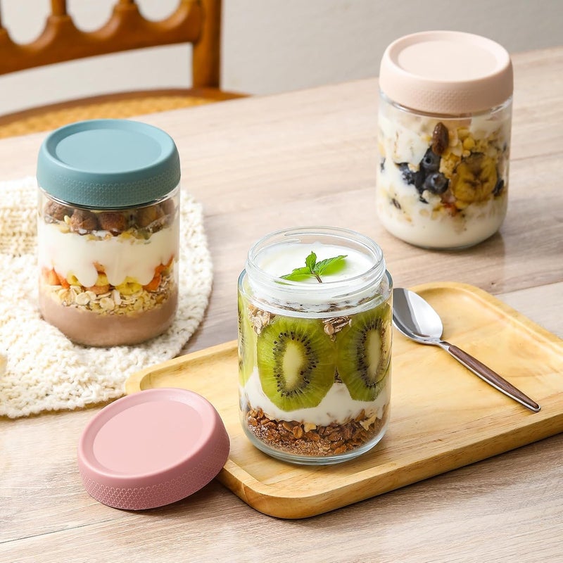 480ml Glass Jars with Airtight Lids, 3 Pack 16oz Wide Mouth Mason Jars for Overnight Oats, Salad, Snacks, Yogurt, Spices, Sugar, Glass Food Storage Containers - Image 3