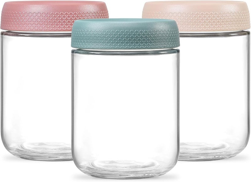 480ml Glass Jars with Airtight Lids, 3 Pack 16oz Wide Mouth Mason Jars for Overnight Oats, Salad, Snacks, Yogurt, Spices, Sugar, Glass Food Storage Containers - Image 1