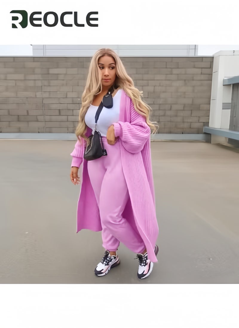 REOCLE Women's Cardigan Long Sleeve Plush Sweater Coat Split Open Front Drape Knit Duster Coat Casual  Oversized Duster - Image 4