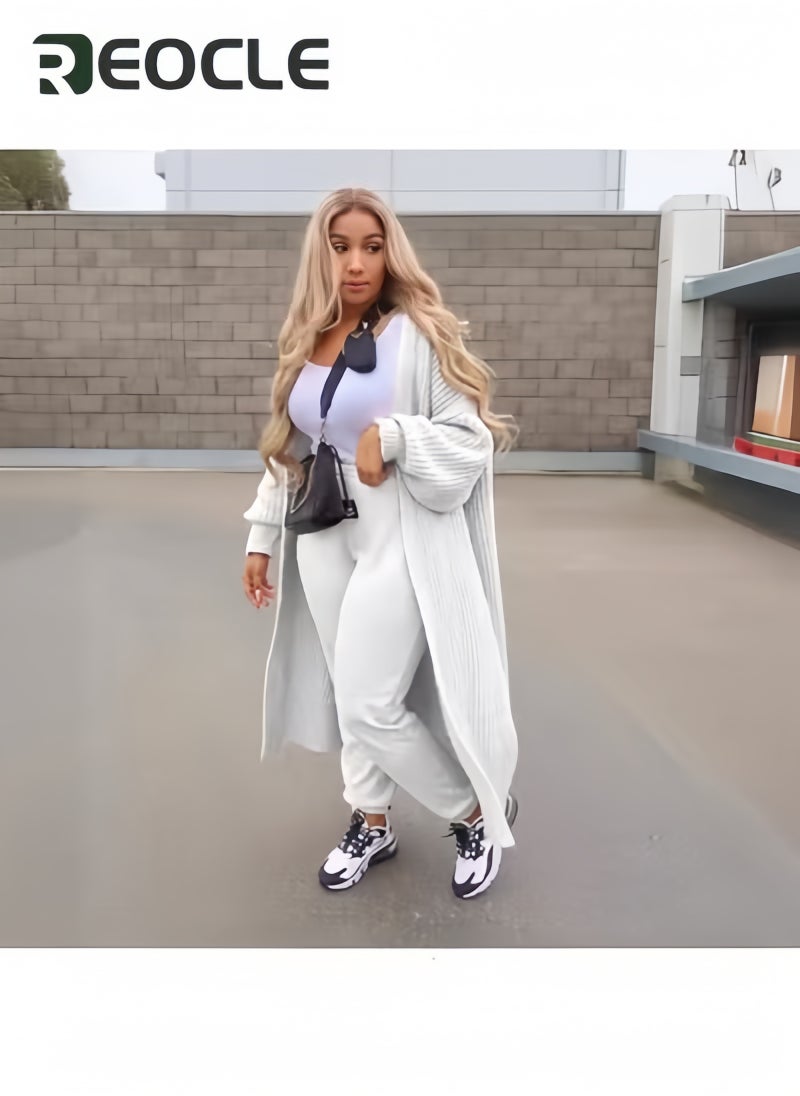 REOCLE Women's Cardigan Long Sleeve Plush Sweater Coat Split Open Front Drape Knit Duster Coat Casual  Oversized Duster - Image 3