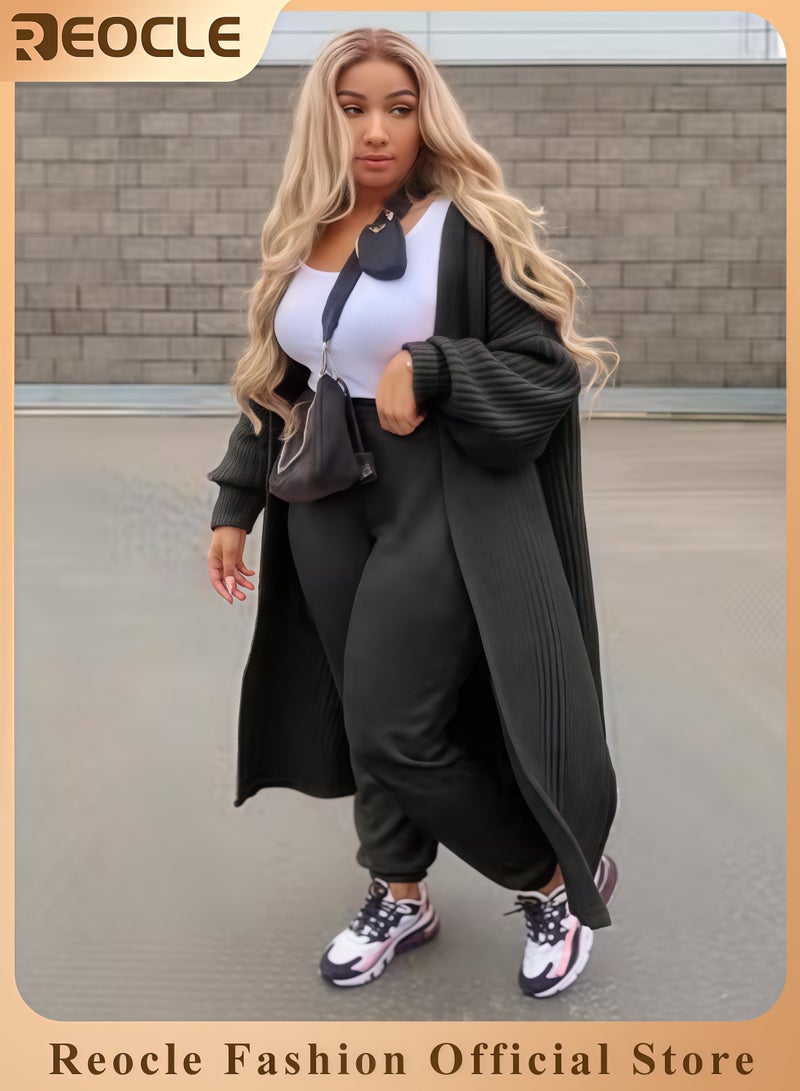 REOCLE Women's Cardigan Long Sleeve Plush Sweater Coat Split Open Front Drape Knit Duster Coat Casual  Oversized Duster - Image 1