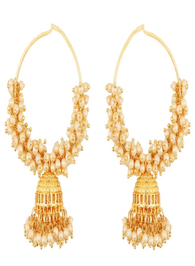 تتش ستون أقراط مصممة من الخرز الهندي الرائع من تاتشستون، بتصميم أنيق وجذاب، مصنوعة من سلك رفيع مطلي بالذهب للنساء. - Image 1