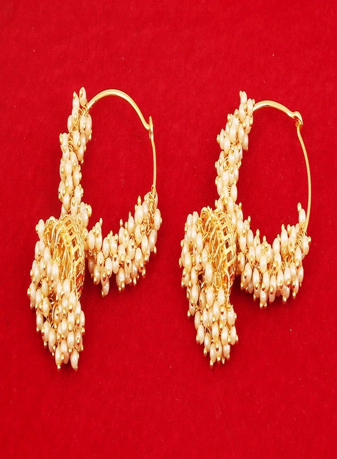 تتش ستون أقراط مصممة من الخرز الهندي الرائع من تاتشستون، بتصميم أنيق وجذاب، مصنوعة من سلك رفيع مطلي بالذهب للنساء. - Image 2