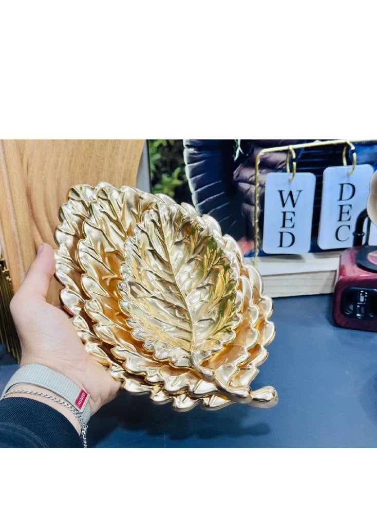 طقم سيرفيس معدن على شكل ورقة شجر من ٣ قطع بمقاسات مختلفه - Image 1