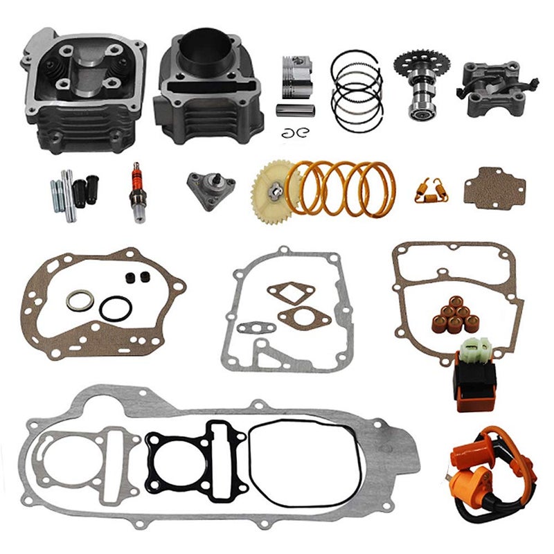 طقم إعادة بناء أسطوانة GY6 Trkimal 100cc طقم ثقب كبير لمحرك سكوتر 49CC 50CC 139QMB مع ترقية ثقب 50mm مع ملف إشعال CDI سباق 6 دبابيس وشمعة أداء ونابض ق clutch