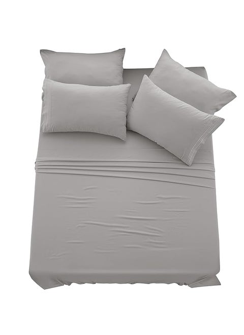 King Bed Sheets Set King Sheets Brushed Microfiber 1800 Thread Count Bedding Wrinkle Stain Fade Resistant Deep Pocket King Size Sheets Set 6 Pc King Plain Grey
