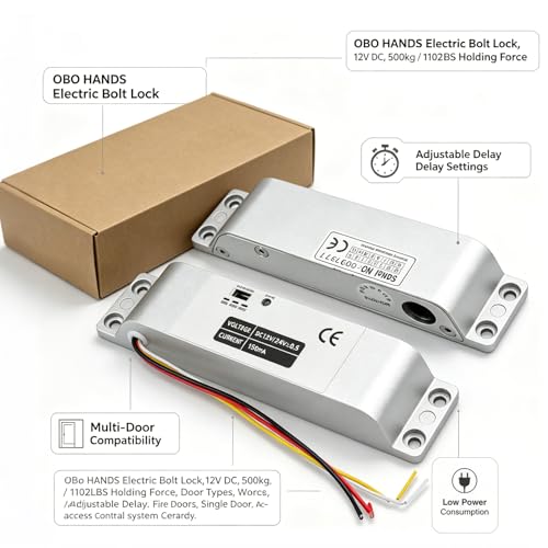 OBO HANDS Electric Mortise Lock, 36 EU, Silver, Fail Safe Mode, Adjustable Time Delay 0/3/6 Seconds - Image 5