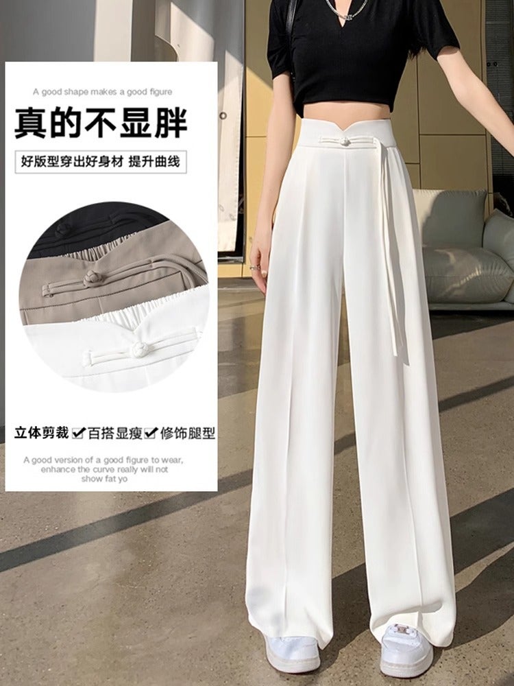 Good Edge Wrapping Quality New Chinese Style Design Suit Wide Leg Pants Straight Loose Slimming High Waist Draping All-Match - Image 1