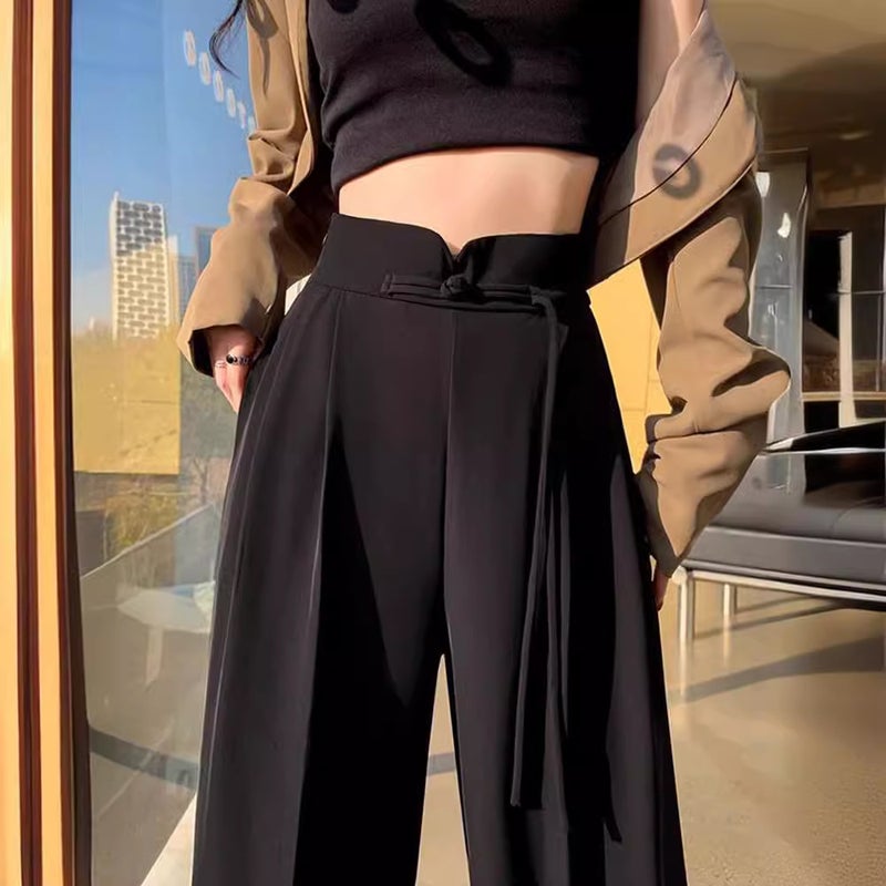 Good Edge Wrapping Quality New Chinese Style Design Suit Wide Leg Pants Straight Loose Slimming High Waist Draping All-Match - Image 2
