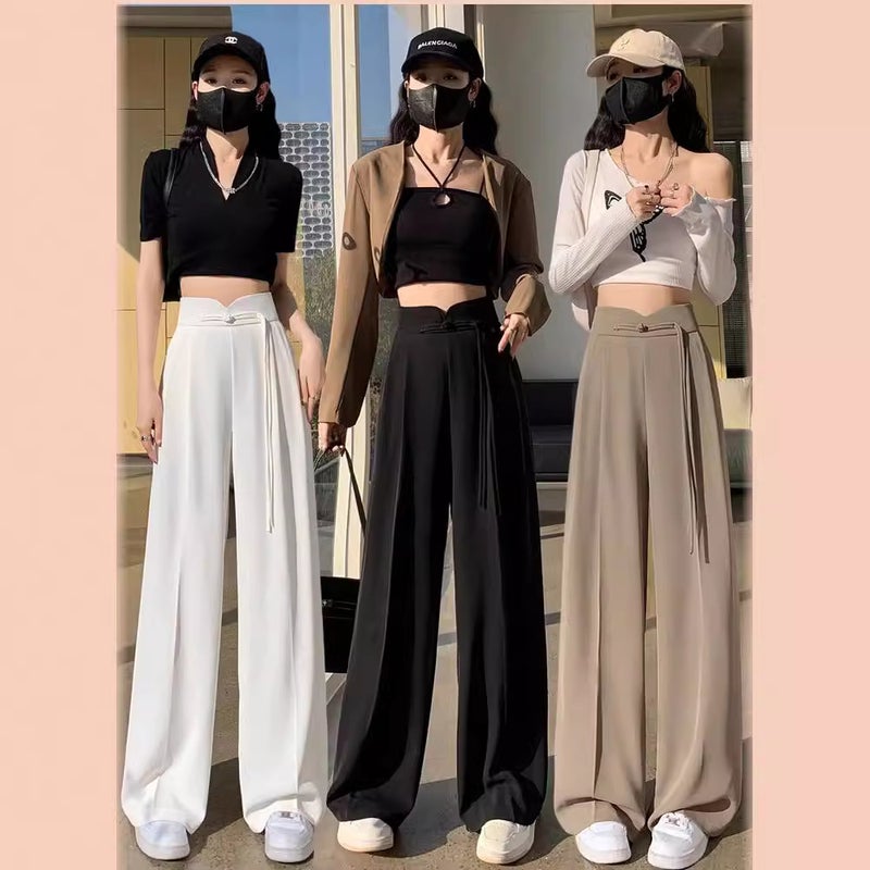 Good Edge Wrapping Quality New Chinese Style Design Suit Wide Leg Pants Straight Loose Slimming High Waist Draping All-Match - Image 3