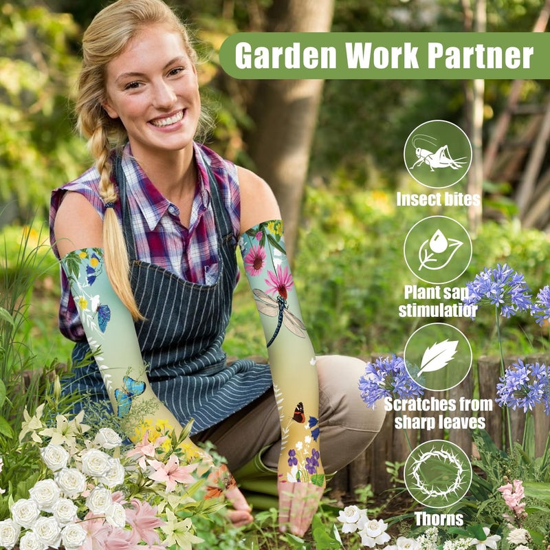 Bebila Gardening Sleeves for Women Farm UV Sun Protection Anti-Scratch Cooling Sleeves with Thumb Hole Arms Cover Outdoors (Gradient Yellow Green) - Image 4